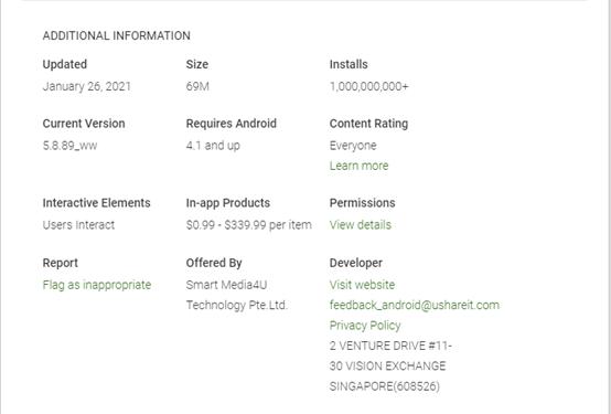 صفحة تنزيل ShareIt على Google Play
