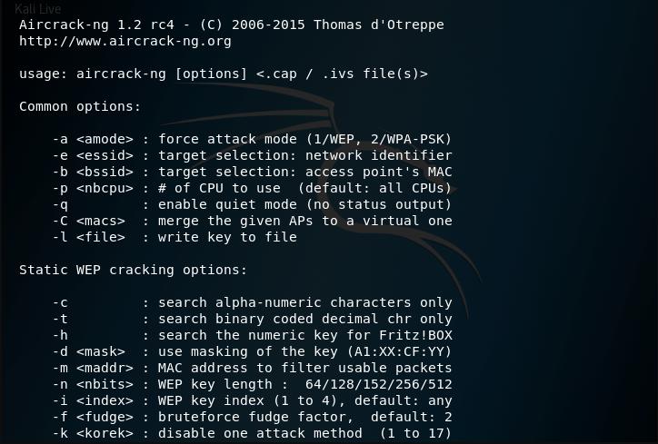 Aircrack-ng tool screenshot 