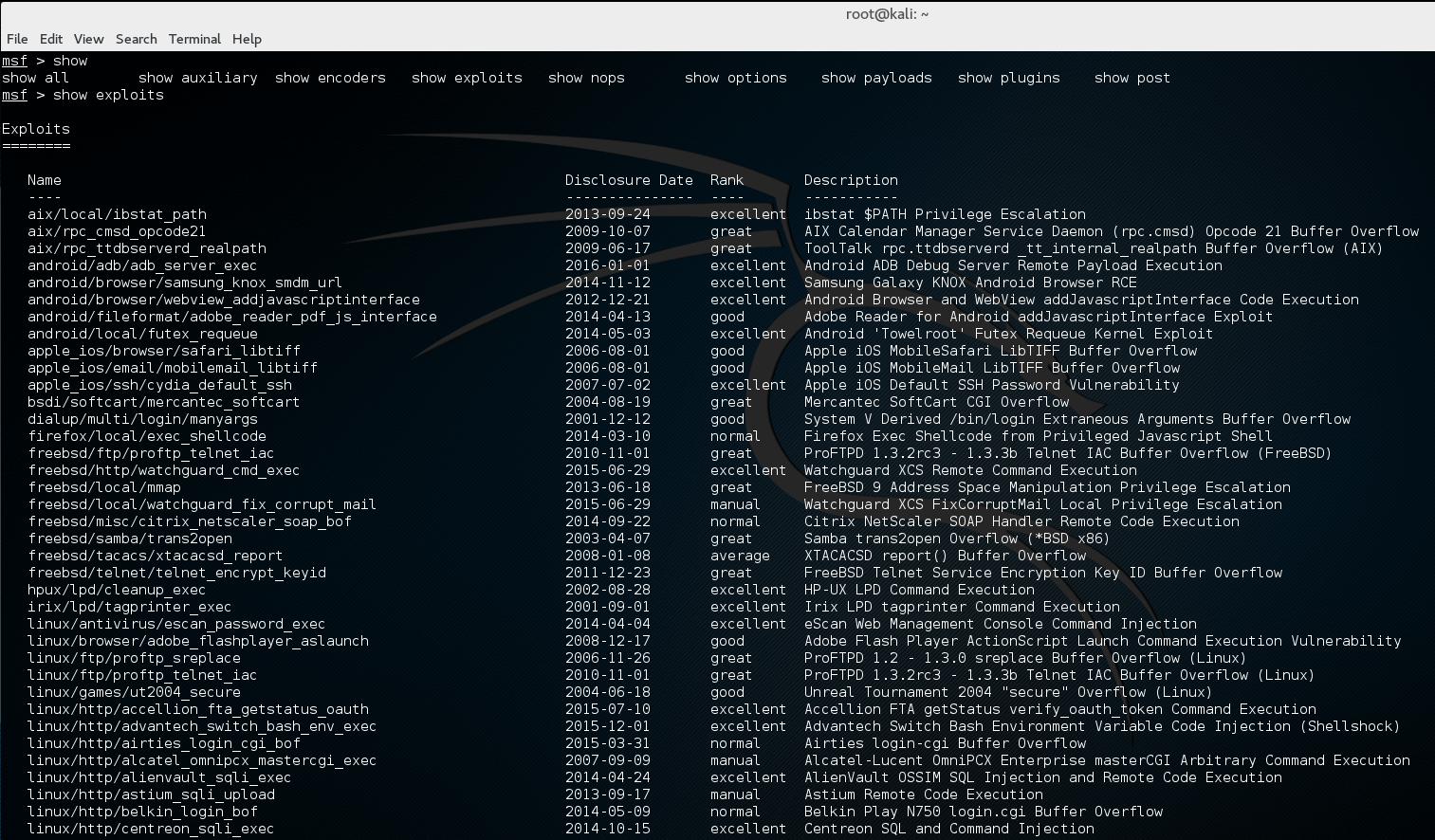 Metasploit screenshot
